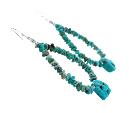 Navajo Turquoise Bead Sterling Silver Hook Dangle Earrings X10089